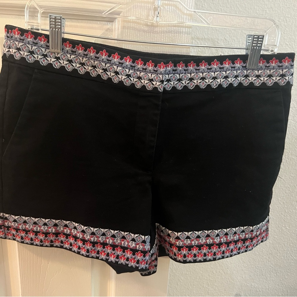 LOFT Black Shorts with Red and Gray Embroidery